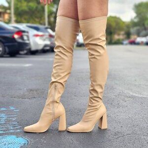 Women's‎ Thigh High Over the Knee Boots Chunky Heel Nude Color